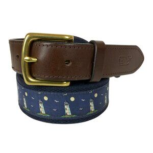Vineyard Vines Mens Lighthouse Print Belt With Solid Brass Buckle Size 48